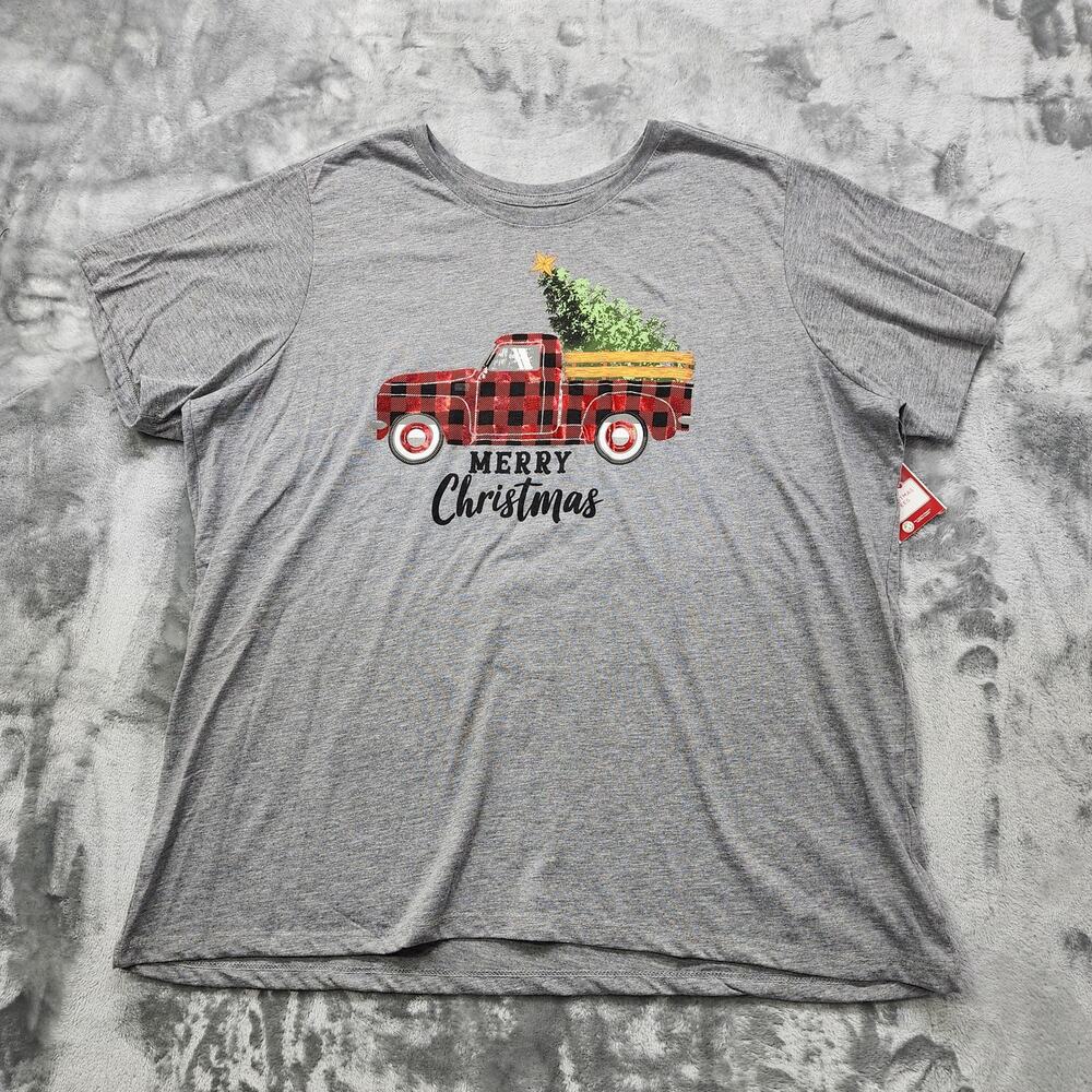 NEW Holiday Time Top Womens 2X Gray‎ Christmas Trees Truckin Ladies Tee Casual